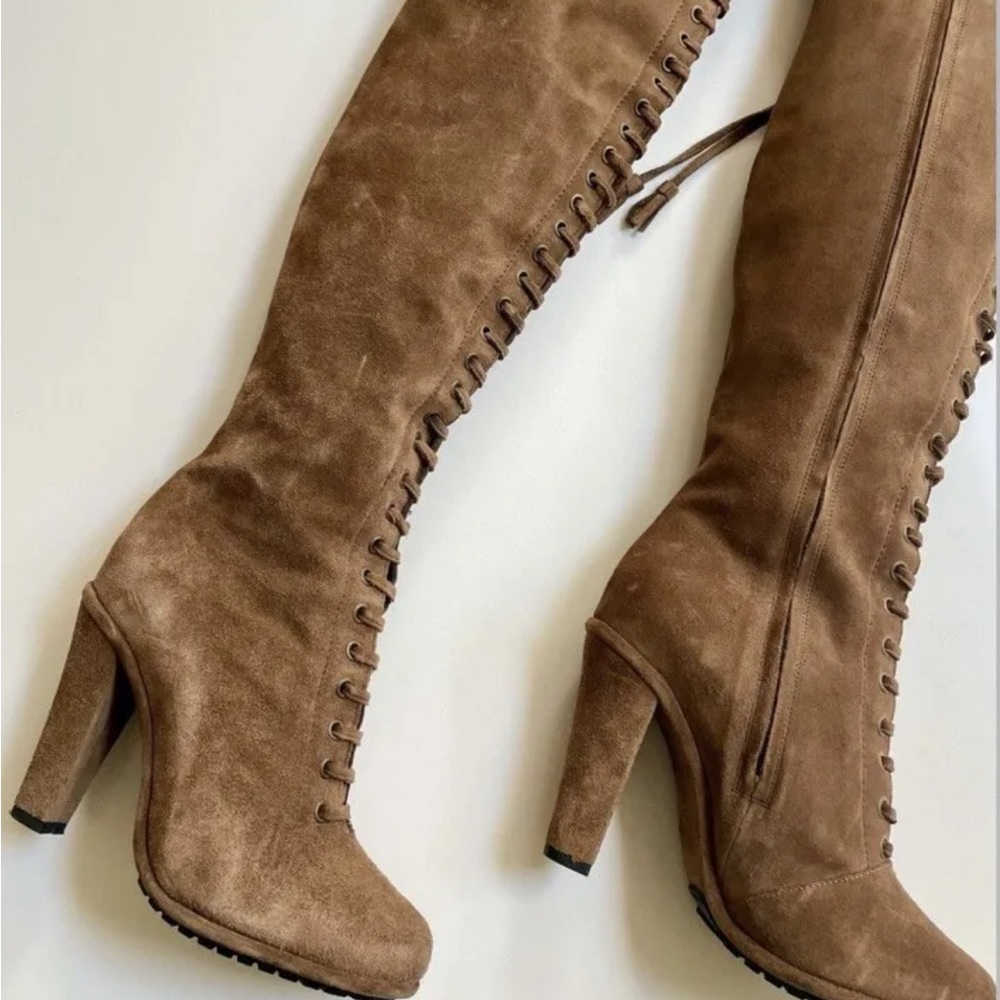 All Saints Stepney OTK lace boots 38 brown suede